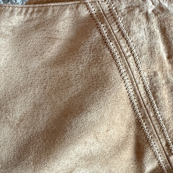 INC 100% Leather Suede Tan Flat Front Straight Leg Stitch Detail Pants WMs 2 EUC - Picture 7 of 11